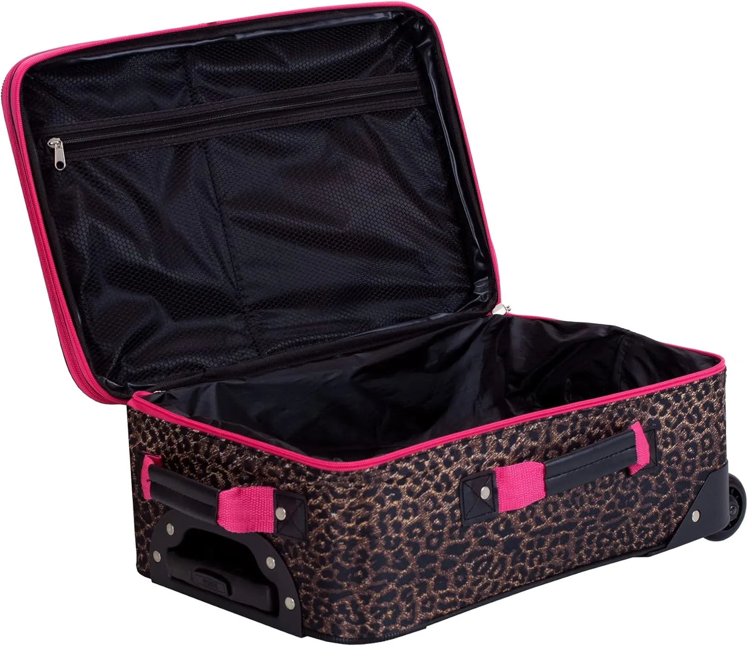 Rockland Jungle Softside Upright Luggage, Pink Leopard, 4-Piece Set (14/29/24/28)
