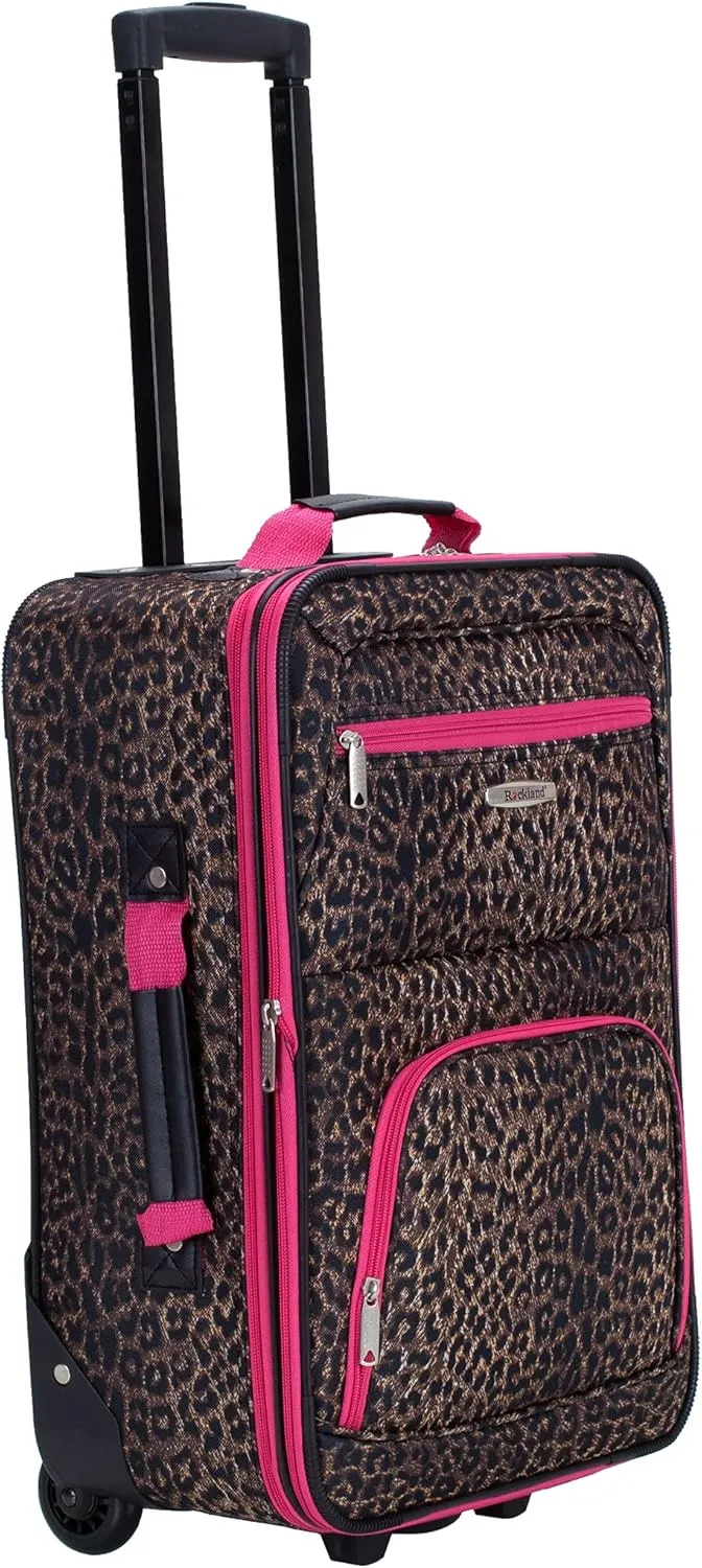 Rockland Jungle Softside Upright Luggage, Pink Leopard, 4-Piece Set (14/29/24/28)