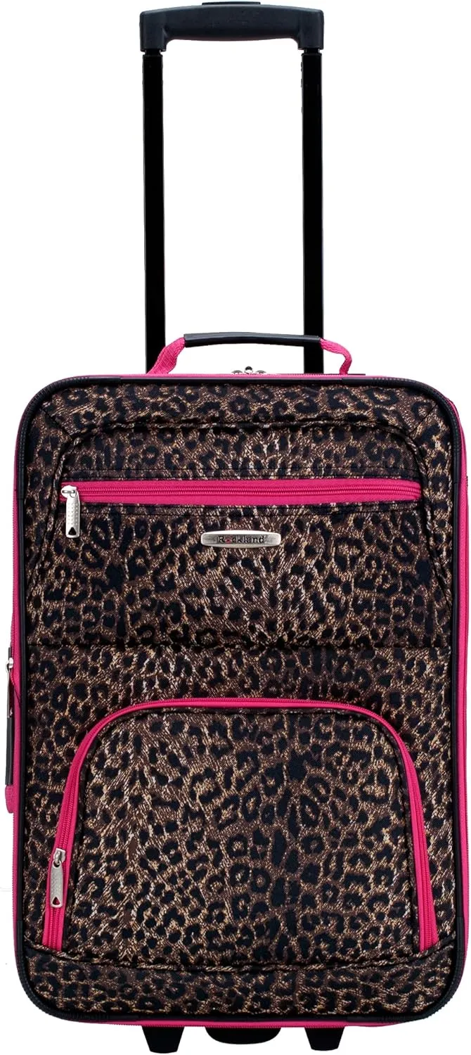 Rockland Jungle Softside Upright Luggage, Pink Leopard, 4-Piece Set (14/29/24/28)