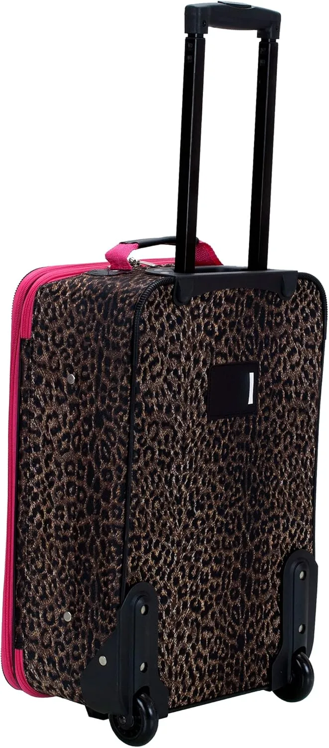 Rockland Jungle Softside Upright Luggage, Pink Leopard, 4-Piece Set (14/29/24/28)