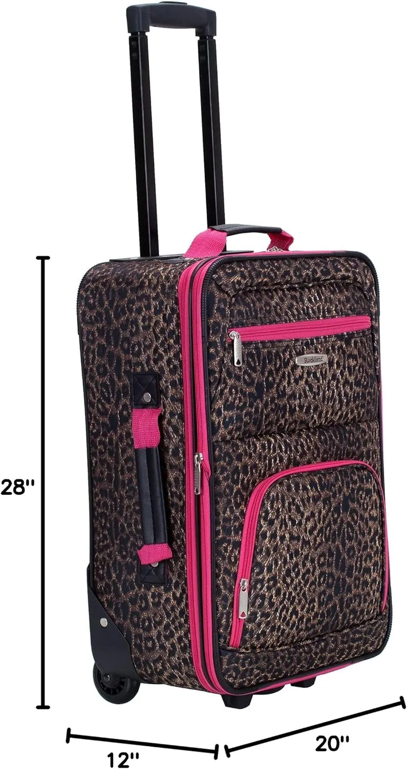 Rockland Jungle Softside Upright Luggage, Pink Leopard, 4-Piece Set (14/29/24/28)