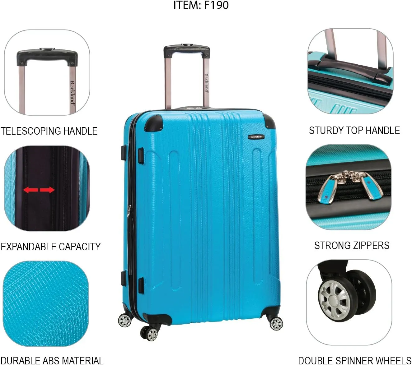 Rockland London Hardside Expandable Luggage with Spinner Wheels, Black, 28-24-20-Inch