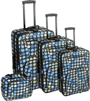 Rockland Polka Softside Upright Luggage Set with telescoping_handle, Multi/Blue Dot, 4-Piece (14/19/24/28)