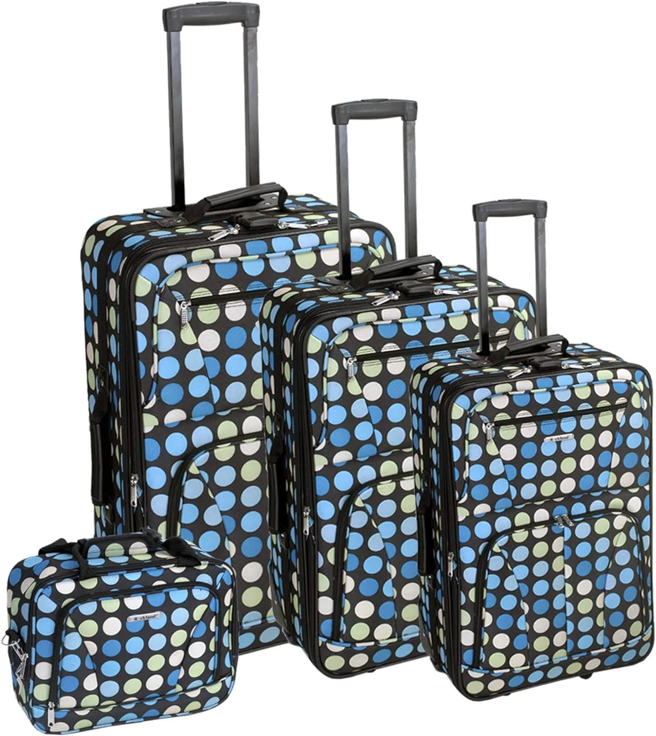 Rockland Polka Softside Upright Luggage Set with telescoping_handle, Multi/Blue Dot, 4-Piece (14/19/24/28)