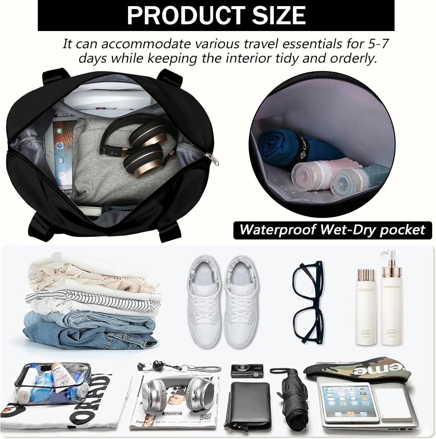 Rolling Duffle Bag with Detachable Wheels Expandable Foldable Duffle Bag for Travel Luggage bag Carry on Weekend Travel Bag (Black)