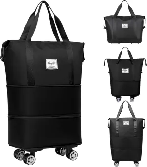 Rolling Duffle Bag with Detachable Wheels Expandable Foldable Duffle Bag for Travel Luggage bag Carry on Weekend Travel Bag (Black)