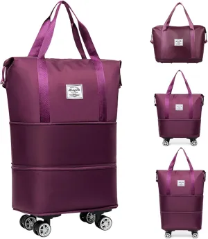 Rolling Duffle Bag with Detachable Wheels Expandable Foldable Duffle Bag for Travel Luggage bag Carry on Weekend Travel Bag (Fuchsia)