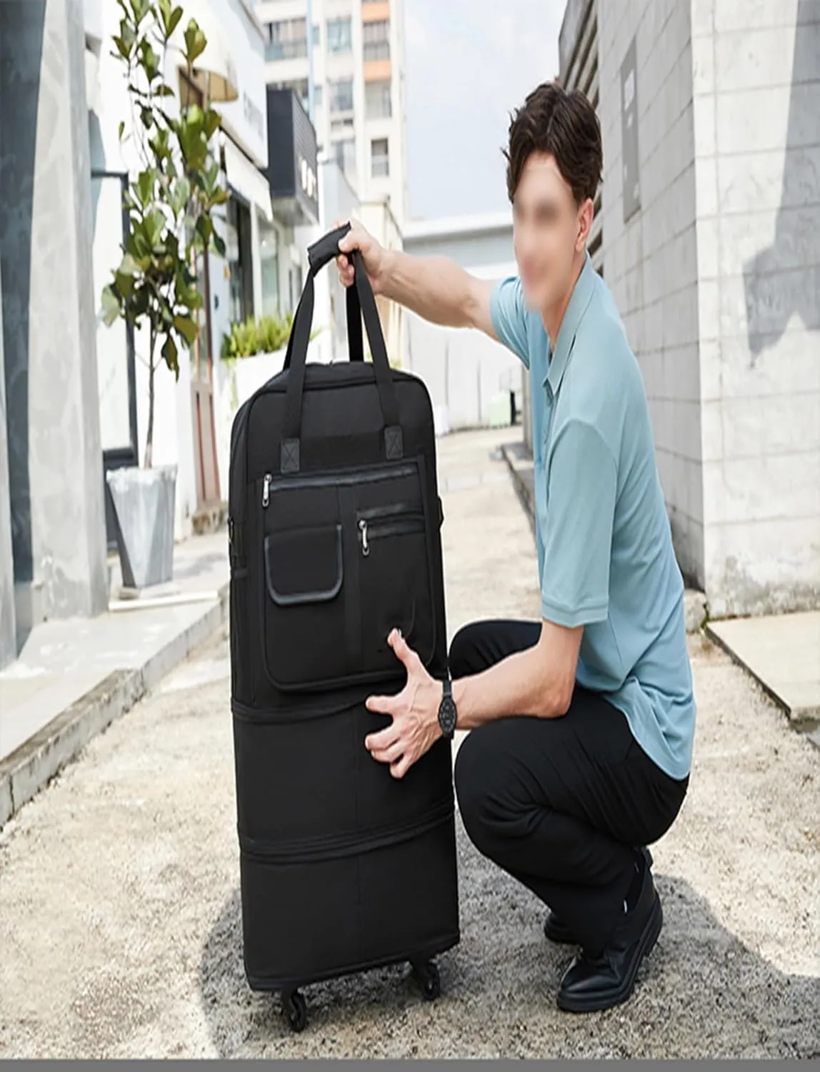 Rolling Duffle Bag with Wheels - Expandable Water-Resistant Travel Bag | 360° Spinner Wheels & Wet Pocket Compartment | Carry-On for Overnight Trips Needs(Black,19.3X 11.6X 29in)