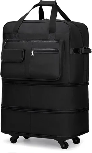 Rolling Duffle Bag with Wheels - Expandable Water-Resistant Travel Bag | 360° Spinner Wheels & Wet Pocket Compartment | Carry-On for Overnight Trips Needs(Black,19.3X 11.6X 29in)