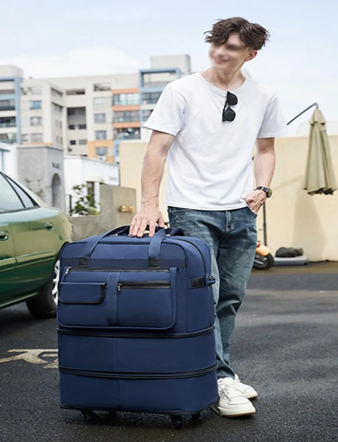 Rolling Duffle Bag with Wheels - Expandable Water-Resistant Travel Bag | 360° Spinner Wheels & Wet Pocket Compartment | Carry-On for Overnight Trips Needs(Black,19.3X 11.6X 29in)