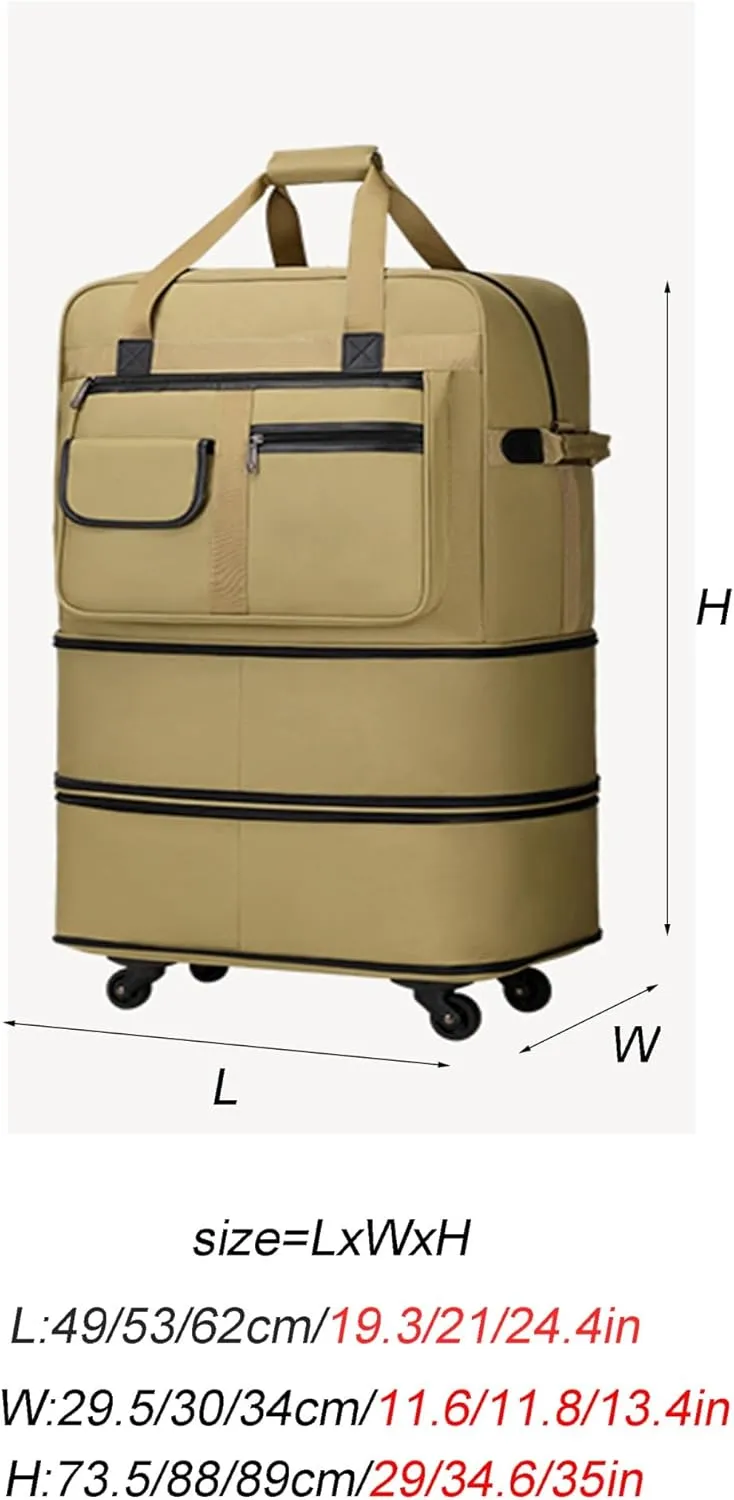 Rolling Duffle Bag with Wheels - Expandable Water-Resistant Travel Bag | 360° Spinner Wheels & Wet Pocket Compartment | Carry-On for Overnight Trips Needs(Black,19.3X 11.6X 29in)
