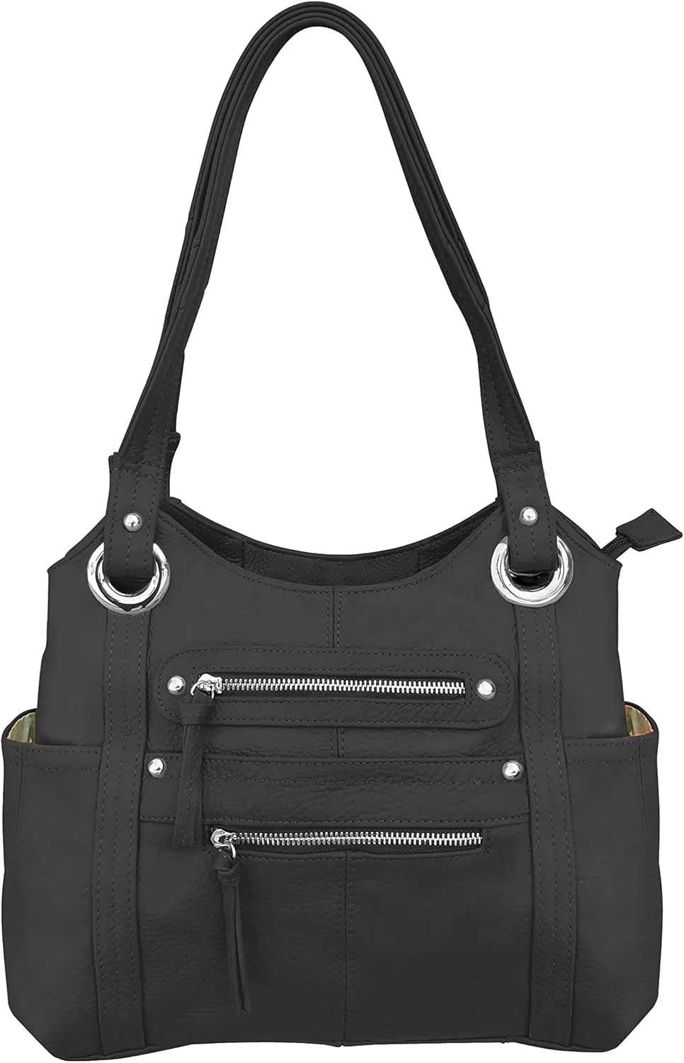 Roma Leathers Leather Locking Concealment Purse - CCW Concealed Carry Gun Shoulder Bag (Black)
