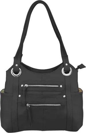 Roma Leathers Leather Locking Concealment Purse - CCW Concealed Carry Gun Shoulder Bag (Black)