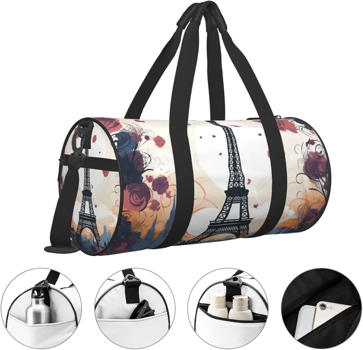 Romantic Paris Eiffel Travel Duffle Bag for Men Women Sport Gym Bag Foldable Weekender Bag Carry on Overnight Bag for Travel Swimming Basketball