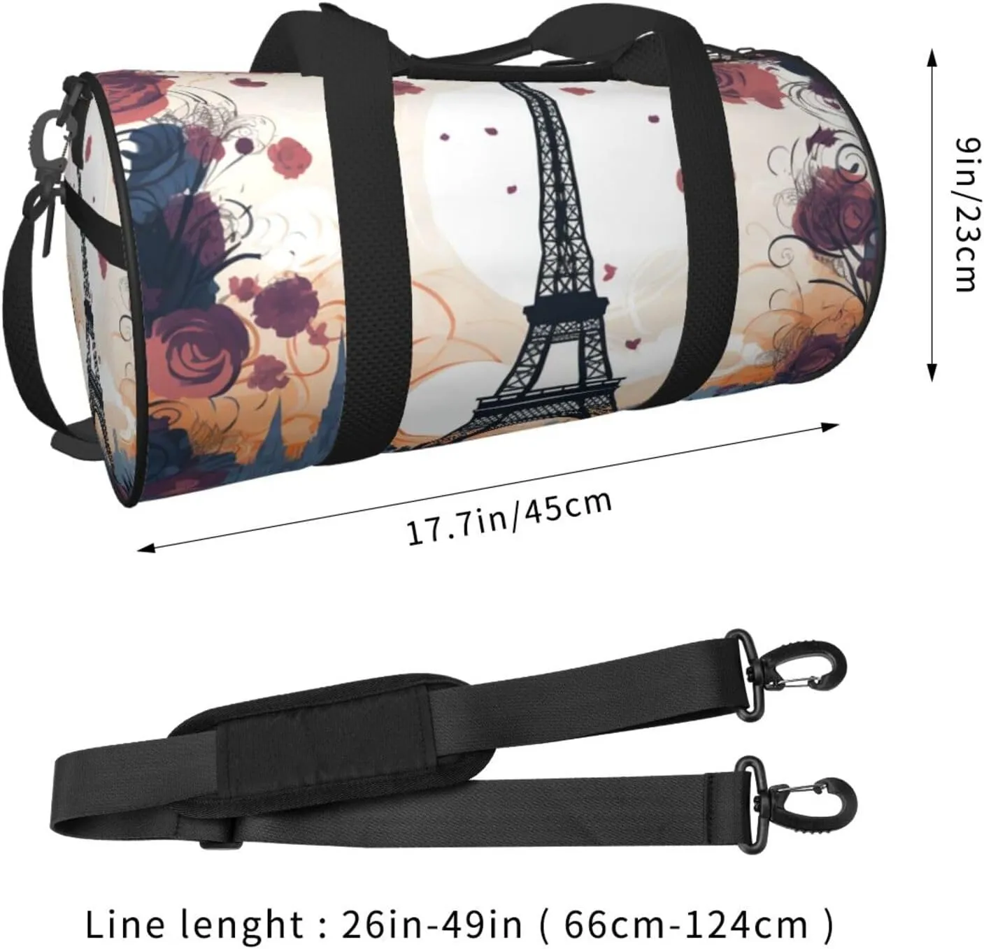 Romantic Paris Eiffel Travel Duffle Bag for Men Women Sport Gym Bag Foldable Weekender Bag Carry on Overnight Bag for Travel Swimming Basketball