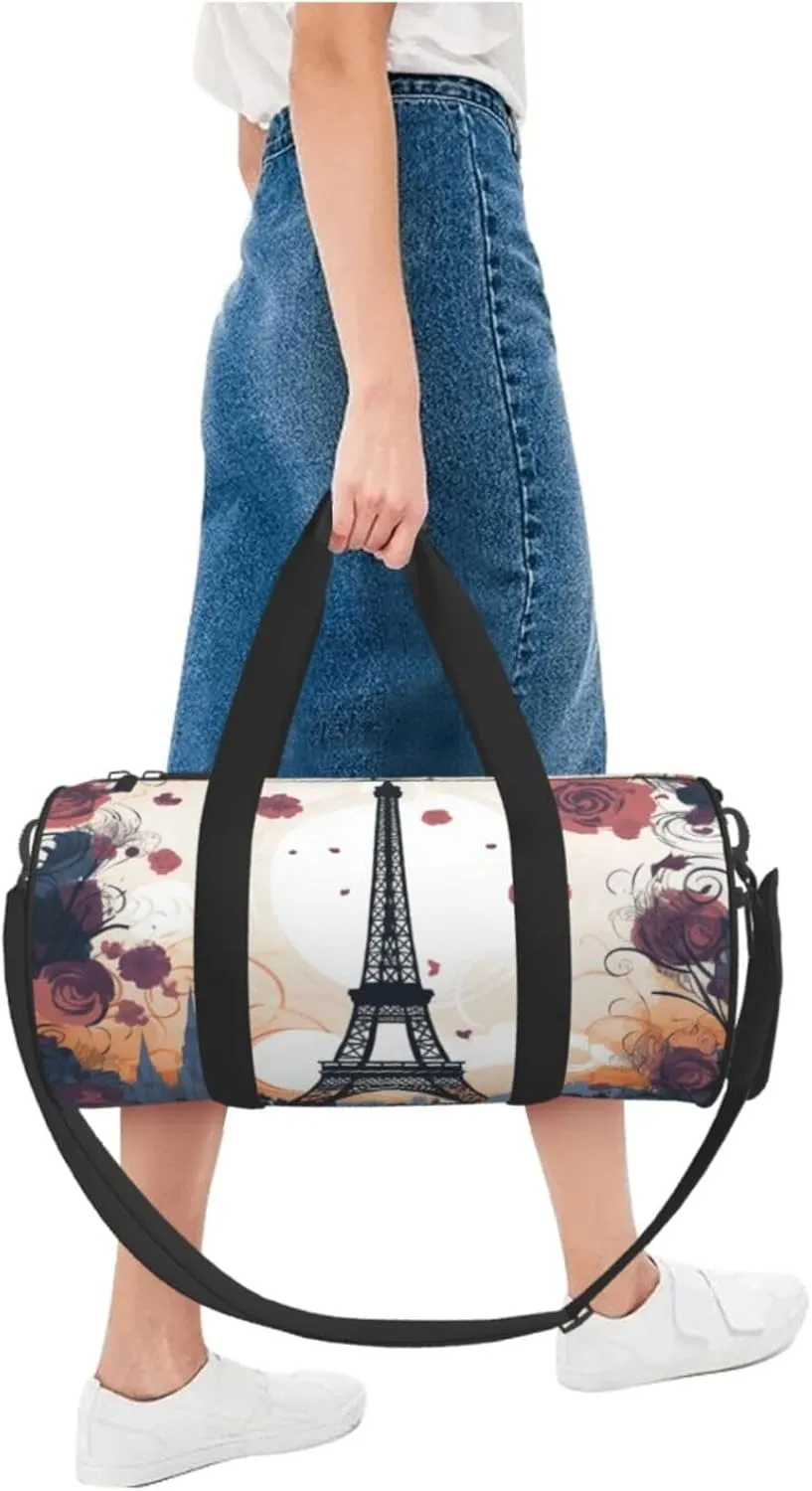 Romantic Paris Eiffel Travel Duffle Bag for Men Women Sport Gym Bag Foldable Weekender Bag Carry on Overnight Bag for Travel Swimming Basketball