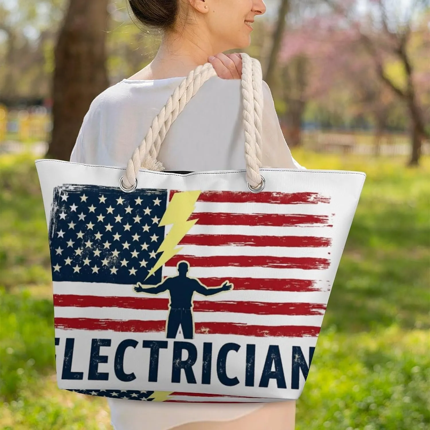 Rope Bag Women Men Beach Tote Bag with Hemp Rope Handle Top Zipper Boat Bag Large Capacity Handbag