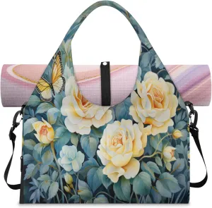Rose Journey Waterproof Gym Bag for Men Women, Sports Duffel Bag with Shoe Compartment Yoga Mat Holder, Portable Large Travel Bag for Fitness, Camping, Weekend Trips