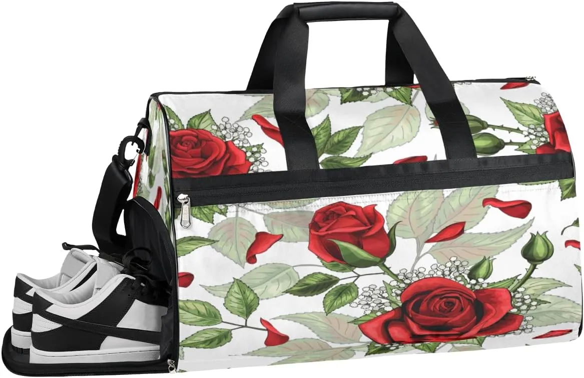 Rose Petals Aesthetic Gym Bag for Women and Men Duffel Bag for Sports Gyms and Weekend Getaway Water-resistant Travel Dufflebag with Shoe Compartments