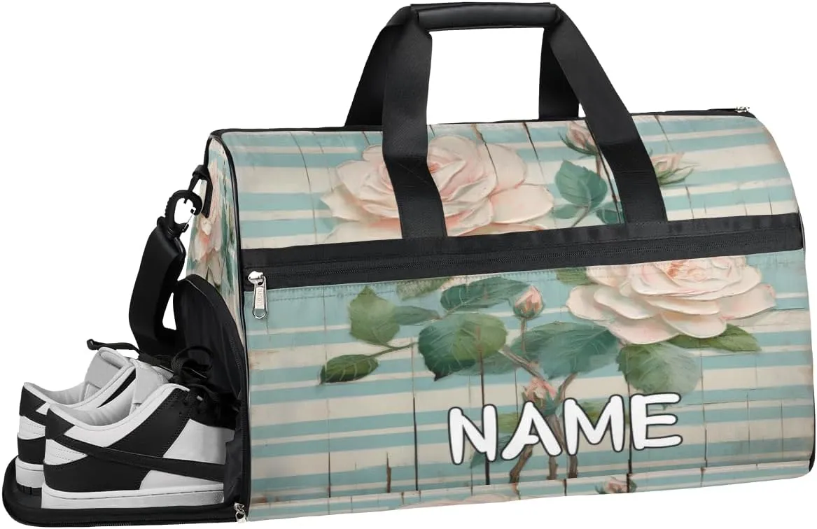 Rose Wood Planks Stripe Sports Gym Bag with Wet Pocket & Shoes Compartment Travel Duffel Bag for Women Men Custom Sports Gym Bag Personalized Overnight Stay Weekend Tote Beach Luggage