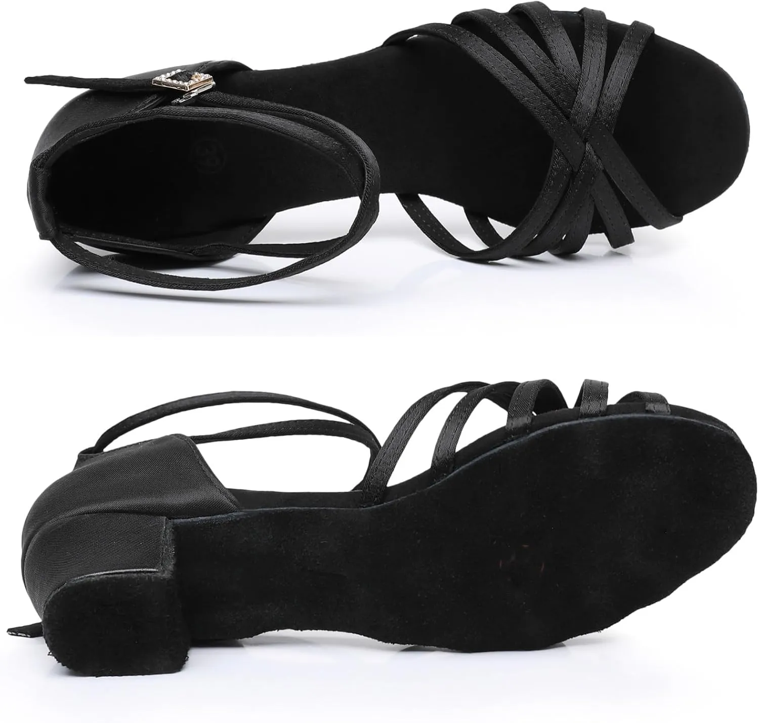 Rosefinch Girls Latin Dance Shoes Satin Suede Sole Salsa Professional Performance Practice Dance Shoes
