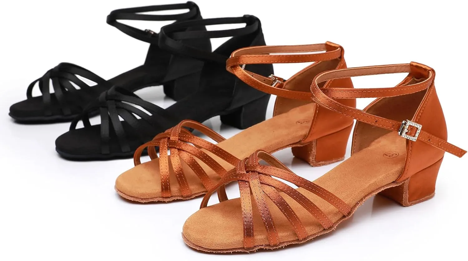 Rosefinch Girls Latin Dance Shoes Satin Suede Sole Salsa Professional Performance Practice Dance Shoes