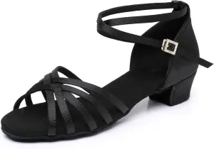 Rosefinch Girls Latin Dance Shoes Satin Suede Sole Salsa Professional Performance Practice Dance Shoes