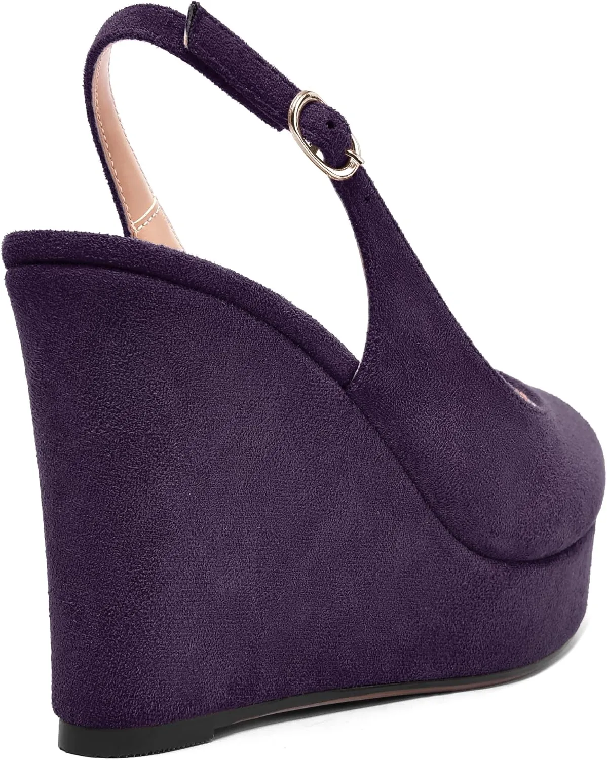 ROSERWISH Womens Buckle Peep Toe Fashion Suede Sexy Evening Slingback Wedge High Heel Pumps Shoes 4 Inch