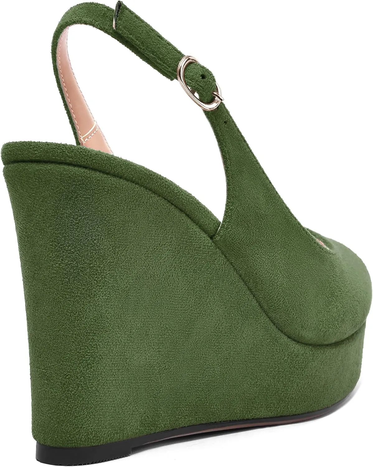 ROSERWISH Womens Buckle Peep Toe Fashion Suede Sexy Evening Slingback Wedge High Heel Pumps Shoes 4 Inch