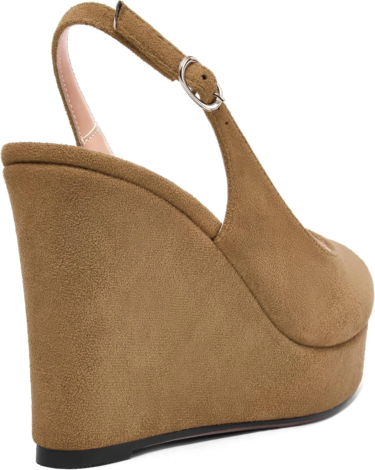 ROSERWISH Womens Buckle Peep Toe Fashion Suede Sexy Evening Slingback Wedge High Heel Pumps Shoes 4 Inch