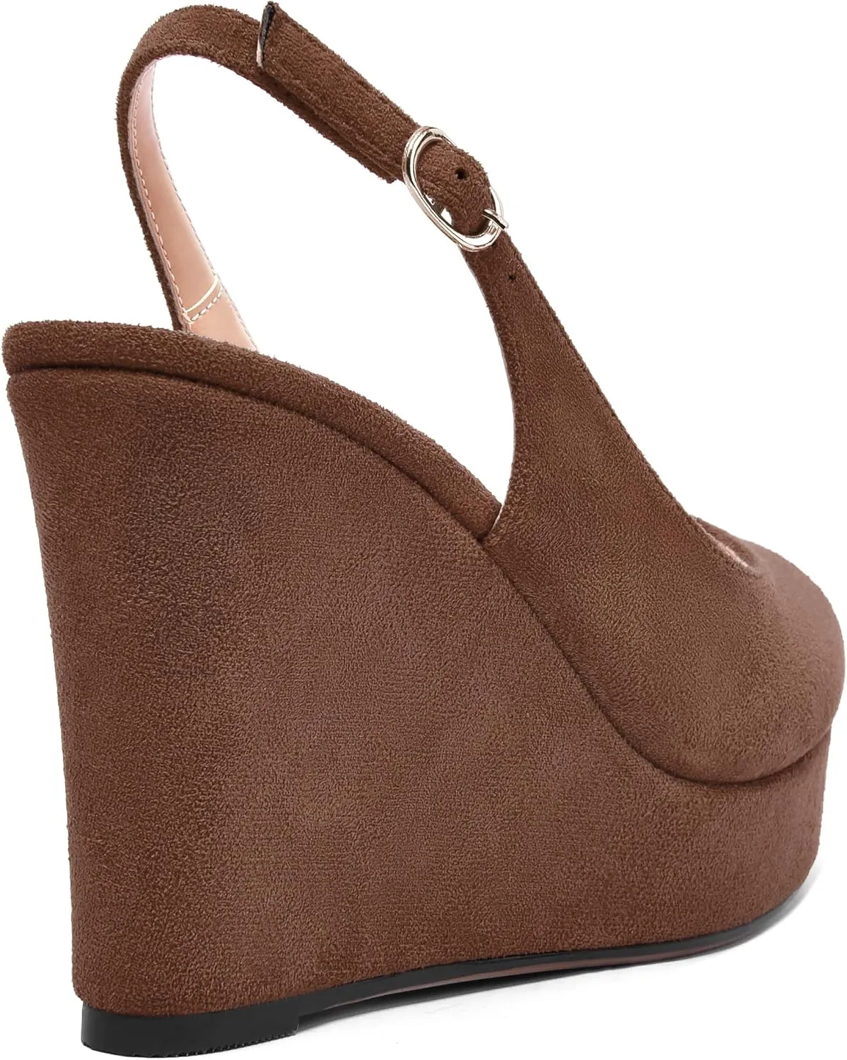 ROSERWISH Womens Buckle Peep Toe Fashion Suede Sexy Evening Slingback Wedge High Heel Pumps Shoes 4 Inch