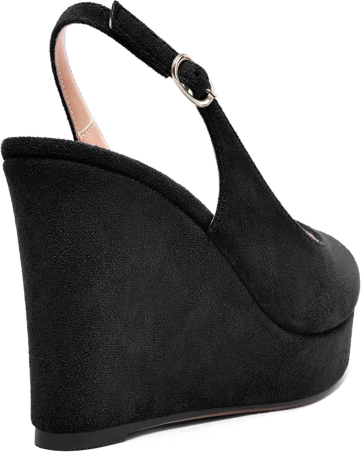 ROSERWISH Womens Buckle Peep Toe Fashion Suede Sexy Evening Slingback Wedge High Heel Pumps Shoes 4 Inch