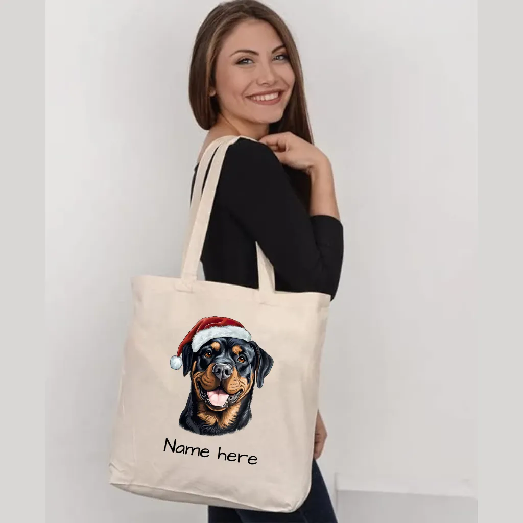 Rottweiler Christmas Tote Bag – Festive Santa Hat Edition