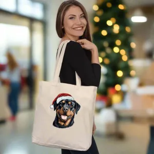Rottweiler Christmas Tote Bag – Festive Santa Hat Edition