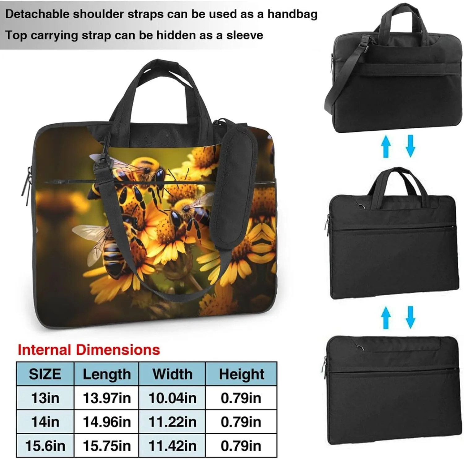 Rural Honey Bees flowers Print Laptop Bag - Stylish Messenger Bag and Laptop Case for Men and WomenShoulder Strap
