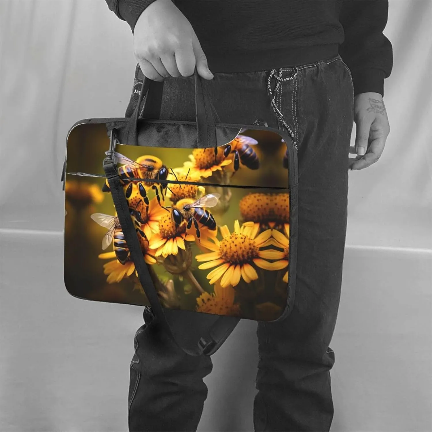 Rural Honey Bees flowers Print Laptop Bag - Stylish Messenger Bag and Laptop Case for Men and WomenShoulder Strap