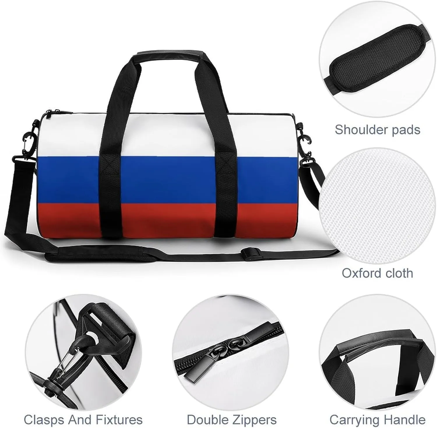 Russia Flag Waterproof Gym Bag with Shoe Compartment Sports Duffel for Travel Beach