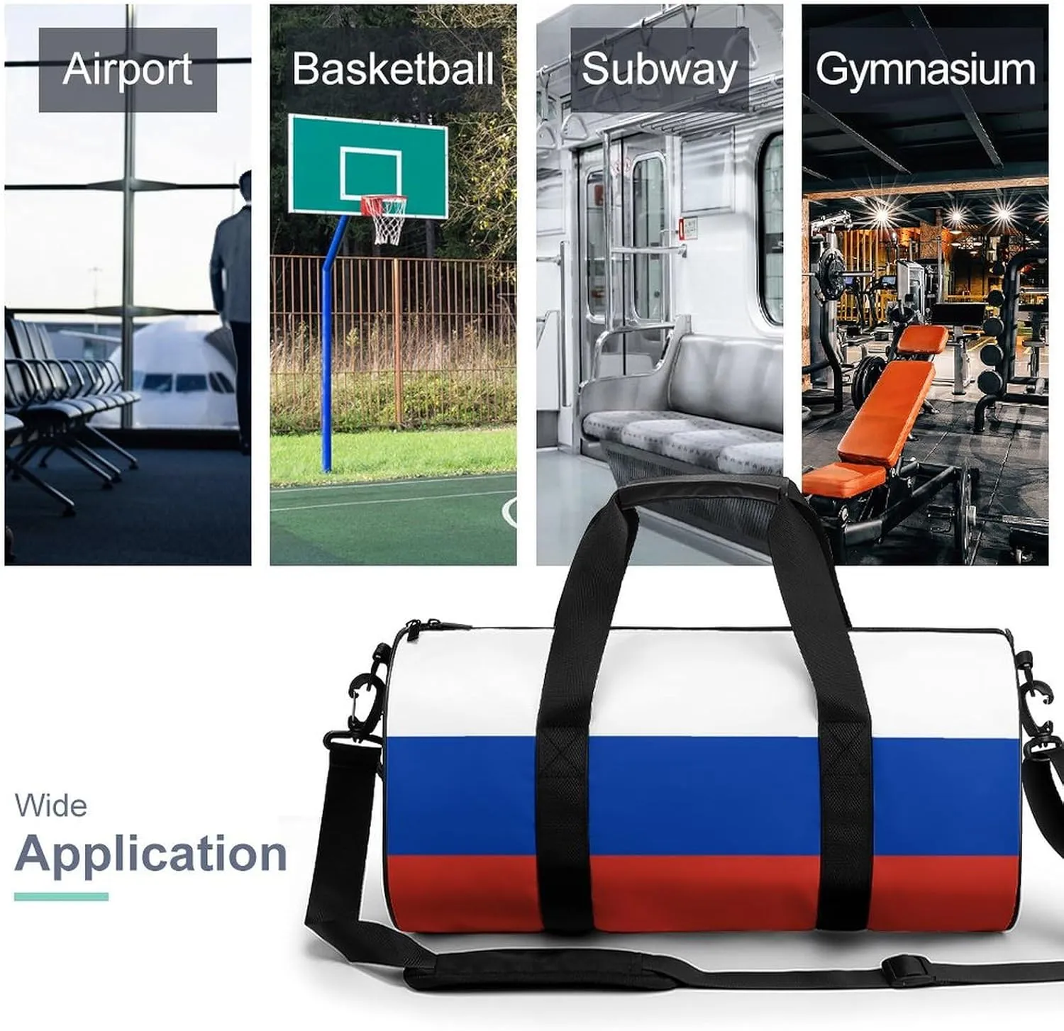 Russia Flag Waterproof Gym Bag with Shoe Compartment Sports Duffel for Travel Beach