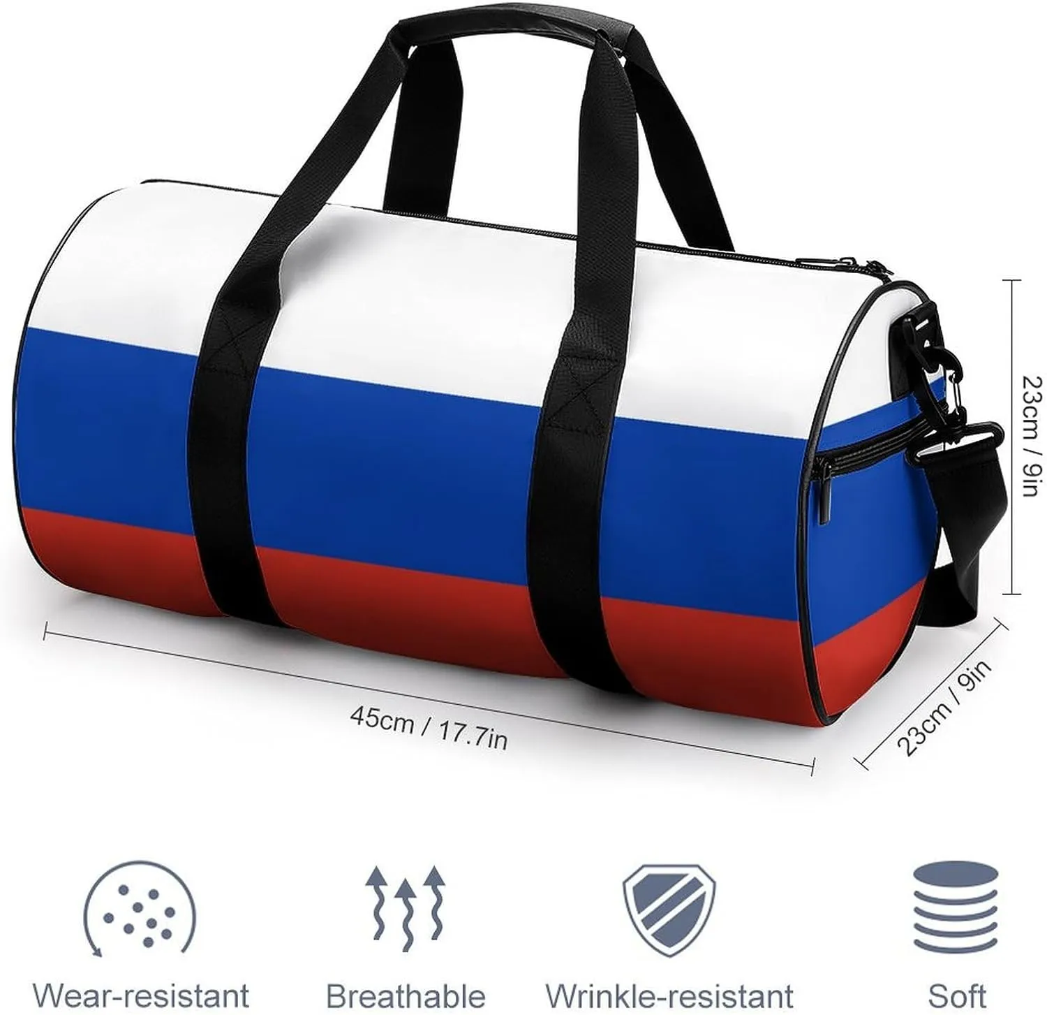 Russia Flag Waterproof Gym Bag with Shoe Compartment Sports Duffel for Travel Beach