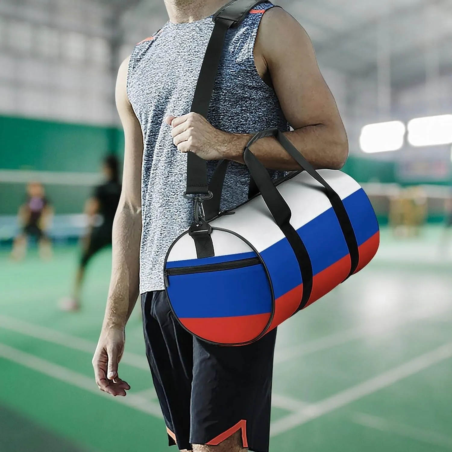 Russia Flag Waterproof Gym Bag with Shoe Compartment Sports Duffel for Travel Beach
