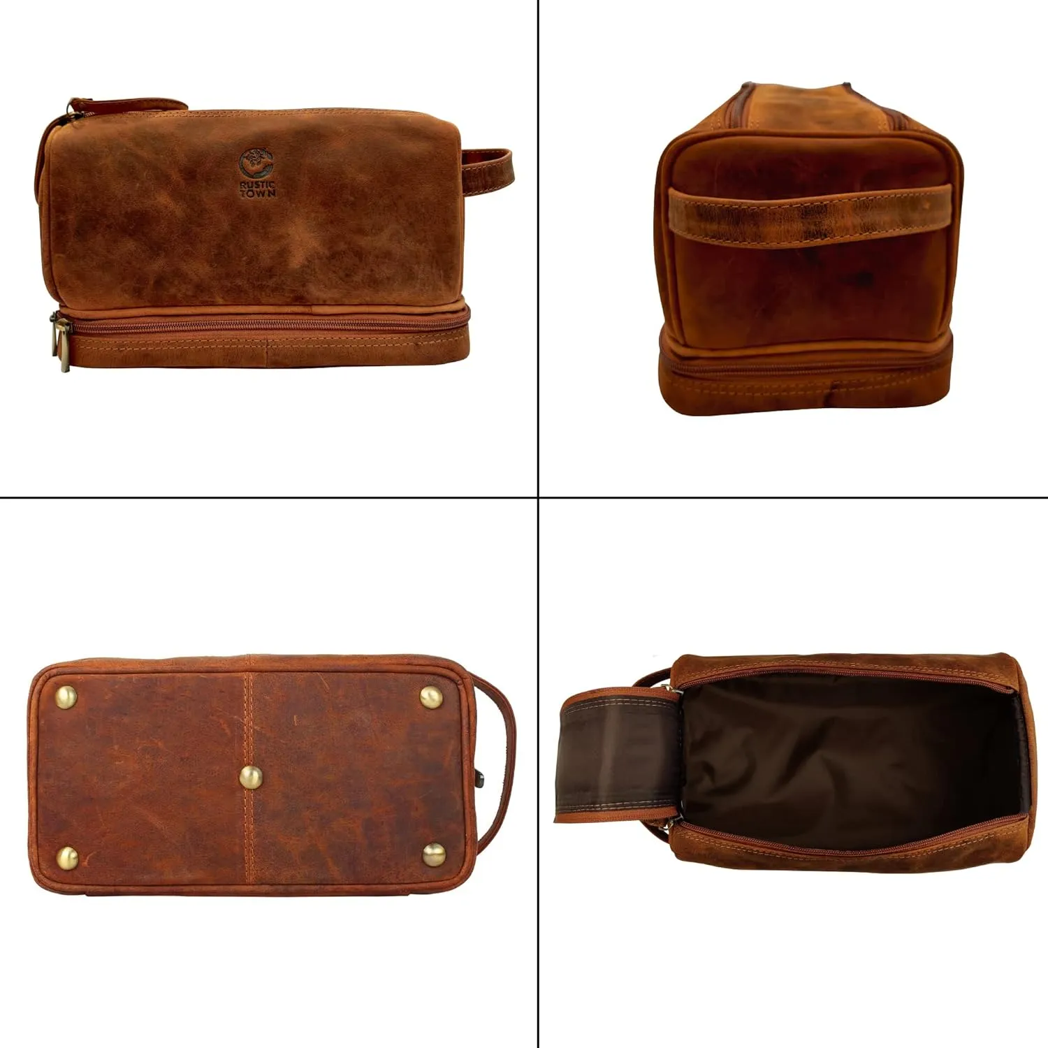 RusticTown Leather Toiletry Bag for Men - Travel Shaving Dopp Kit - Bathroom Shower Toiletries Organizer - Cosmetic Make up Bag for Women