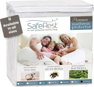 SafeRest Waterproof California King Size Mattress Protector - Fitted with Stretchable Pockets - Machine Washable Cotton Mattress Cover for Bed