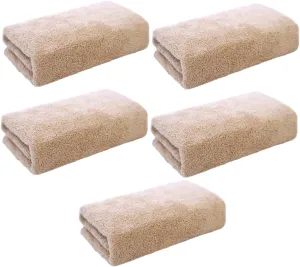 SAFIGLE 5PCS Microfiber Makeup Towels Khaki Washcloths for Women Absorbent Facial Cleaning Cloths Portable Travel Home Use Durable Machine Washable
