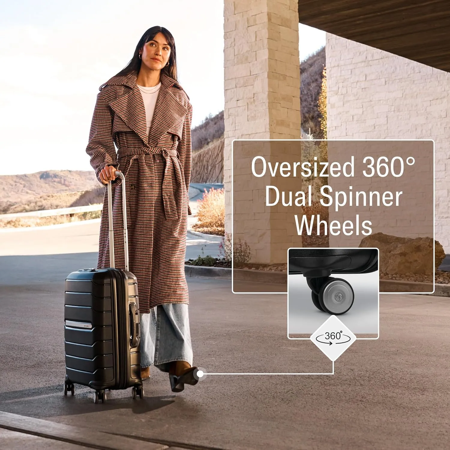 Samsonite Freeform 24-Inch Medium Luggage with Dual 360° Spinner Wheels - Checked Suitcase - TSA Lock, Airline-Approved - Lightweight Durable Polypropylene Expandable Hardshell - White/Grey