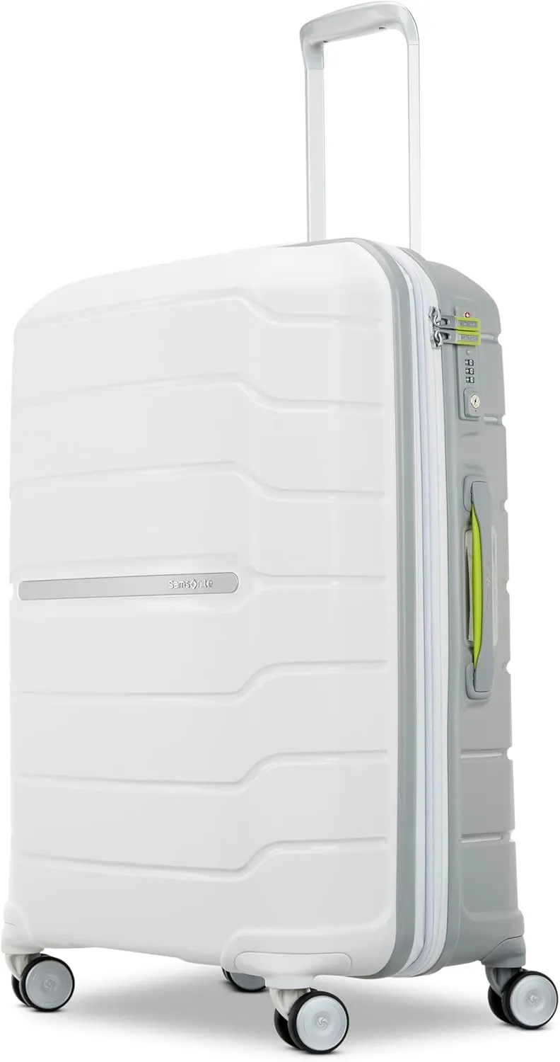 Samsonite Freeform 24-Inch Medium Luggage with Dual 360° Spinner Wheels - Checked Suitcase - TSA Lock, Airline-Approved - Lightweight Durable Polypropylene Expandable Hardshell - White/Grey