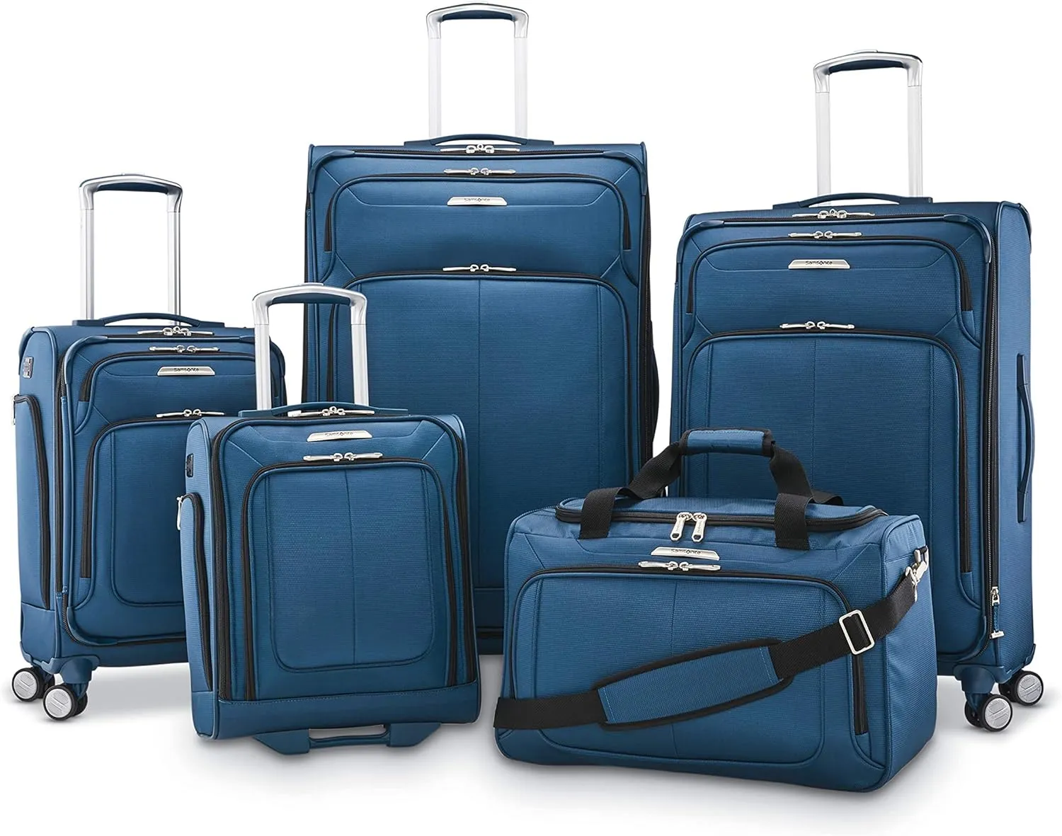 Samsonite Solyte DLX Softside Expandable Luggage with Spinner Wheels, Mediterranean Blue, Checked-Medium 25-Inch