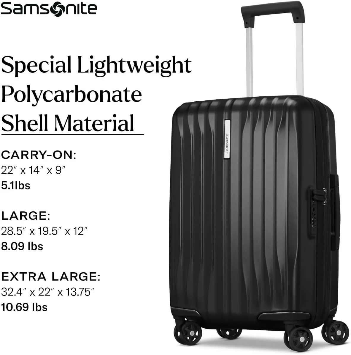Samsonite UpLIFT 31" Lightweight Hardside X-Large Checked Luggage with Spinner Wheels - Expandable Luggage - Airline-Approved, Polycarbonate Hard Suitcase for Ultra Lightweight Travel - Phantom Black