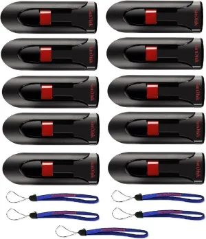 SanDisk Cruzer Glide 32GB (10 Pack) Cruzer USB 2.0 Flash Drive Jump Drive Pen Drive CZ60 Bundle with (5) Everything But Stromboli Lanyards