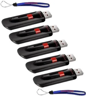 SanDisk Cruzer Glide 32GB (5 Pack) USB 2.0 Flash Drive (SDCZ60-032G) Pen Drive Bundle with (2) Everything But Stromboli Lanyards