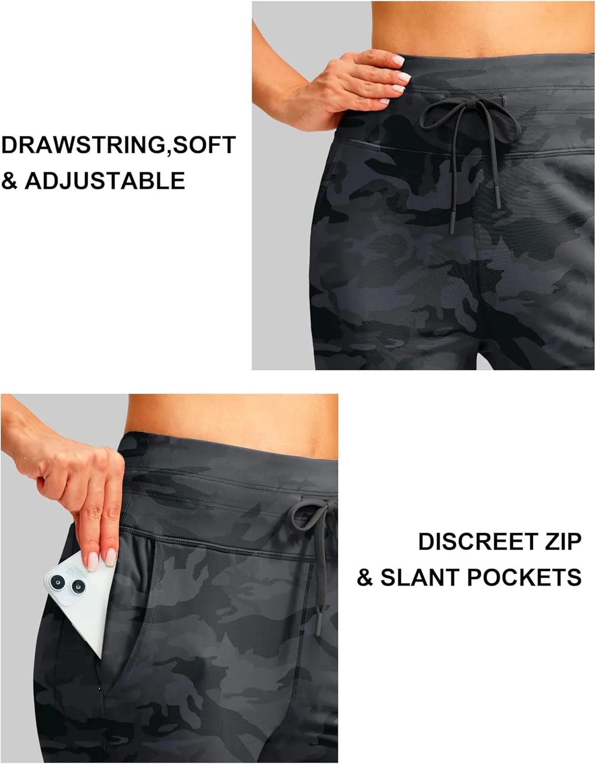 SANTINY Women's Fleece Lined Joggers with Pockets Slim Fit Ski Pants Winter Warm Leggings Hiking Running Gear